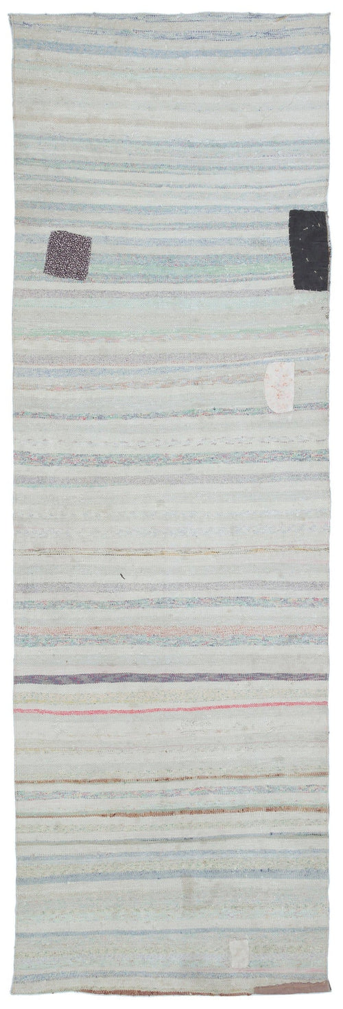 Girit Beige Striped Wool Handmade Area Rug 3'2" x 10'1"