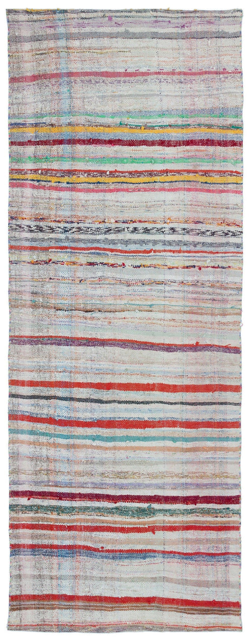 Girit Beige Striped Wool Handmade Area Rug 3'4" x 8'10"