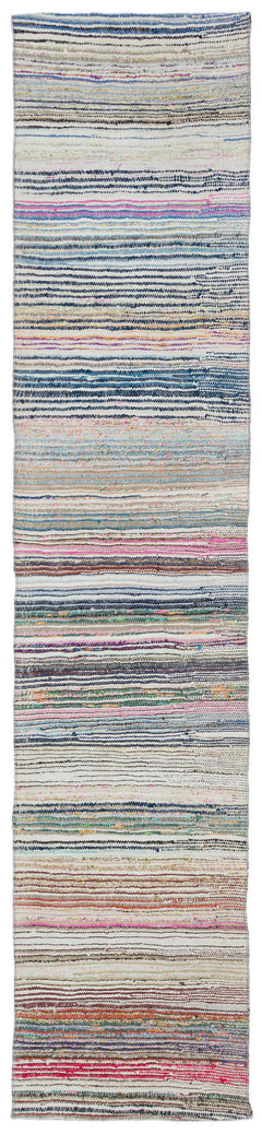 Girit Beige Striped Wool Handmade Area Rug 2'2" x 10'0"
