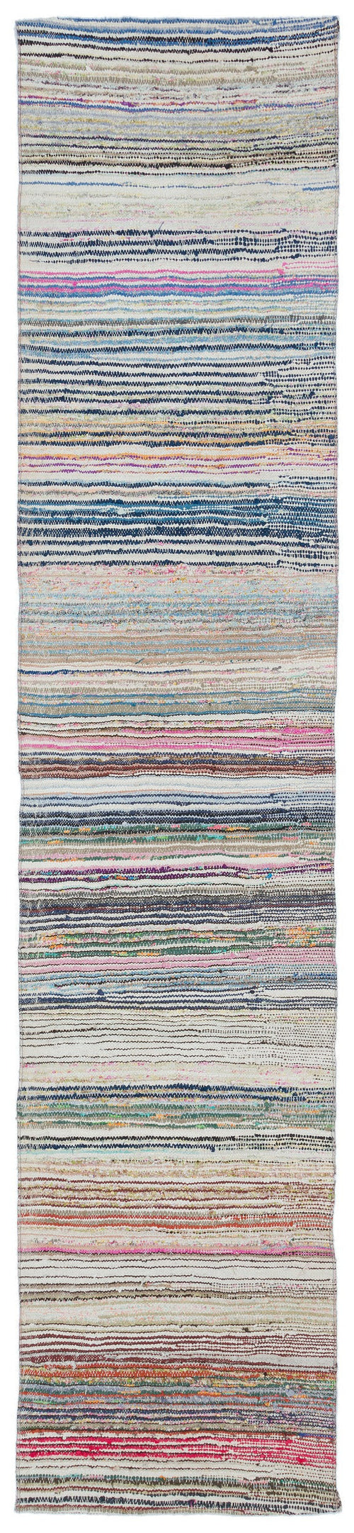 Girit Beige Striped Wool Handmade Area Rug 2'2" x 10'0"