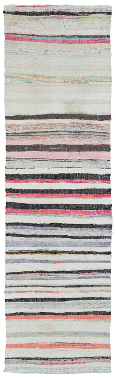 Girit Beige Striped Wool Handmade Area Rug 2'8" x 9'6"