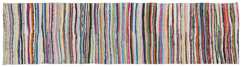 Girit Beige Striped Wool Handmade Area Rug 2'8" x 10'5"