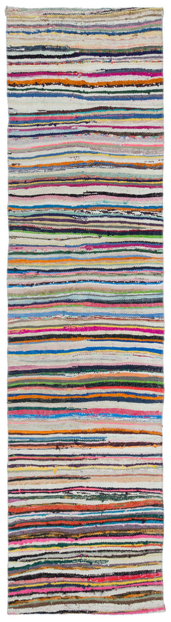 Girit Beige Striped Wool Handmade Area Rug 2'8" x 10'5"