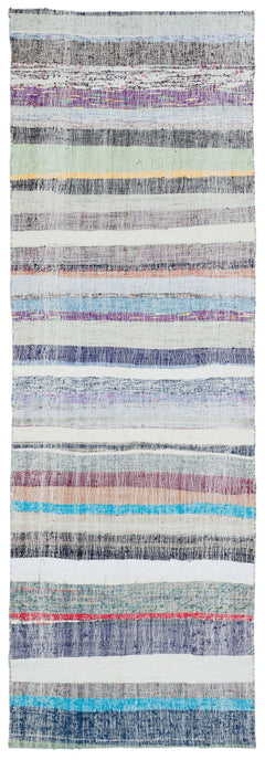 Girit Beige Striped Wool Handmade Area Rug 3'3" x 9'11"