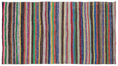 Girit Beige Striped Wool Handmade Area Rug 5'3" x 9'7"