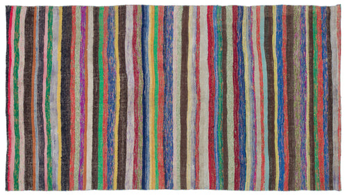 Girit Beige Striped Wool Handmade Area Rug 5'3" x 9'7"