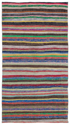 Girit Beige Striped Wool Handmade Area Rug 5'3" x 9'7"