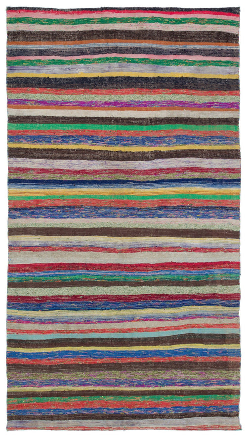 Girit Beige Striped Wool Handmade Area Rug 5'3" x 9'7"