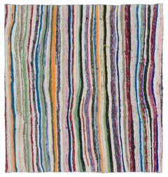 Girit Beige Striped Wool Handmade Area Rug 4'11" x 4'7"