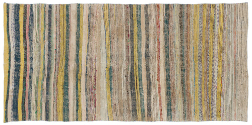 Girit Beige Striped Wool Handmade Area Rug 4'4" x 8'11"