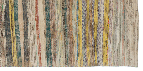 Girit Beige Striped Wool Handmade Area Rug 4'4" x 8'11"