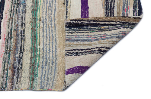 Girit Beige Striped Wool Handmade Area Rug 4'2" x 8'2"