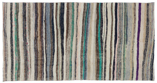 Girit Beige Striped Wool Handmade Area Rug 4'2" x 8'2"