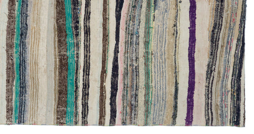 Girit Beige Striped Wool Handmade Area Rug 4'2" x 8'2"