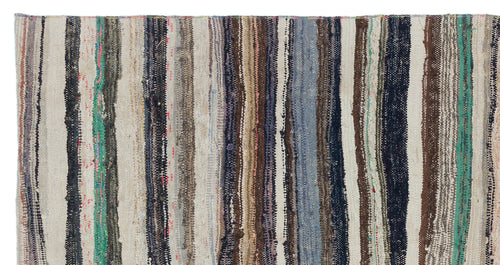 Girit Beige Striped Wool Handmade Area Rug 4'2" x 8'2"