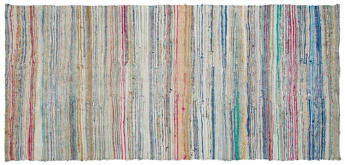 Girit Beige Striped Wool Handmade Area Rug 4'11" x 10'7"