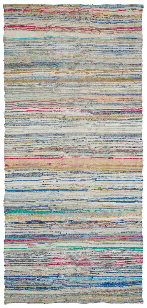 Girit Beige Striped Wool Handmade Area Rug 4'11" x 10'7"