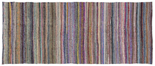 Girit Beige Striped Wool Handmade Area Rug 4'5" x 10'11"