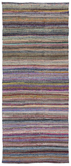 Girit Beige Striped Wool Handmade Area Rug 4'5" x 10'11"