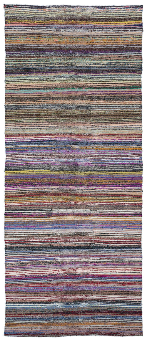 Girit Beige Striped Wool Handmade Area Rug 4'5" x 10'11"