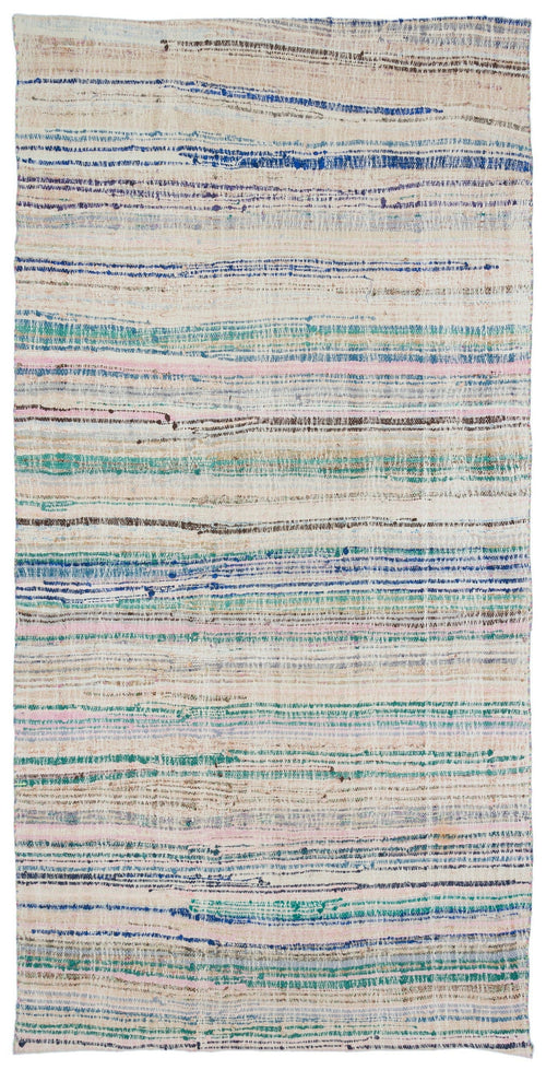 Girit Beige Striped Wool Handmade Area Rug 5'2" x 10'0"