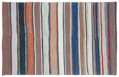 Girit Beige Striped Wool Handmade Area Rug 5'1" x 8'0"