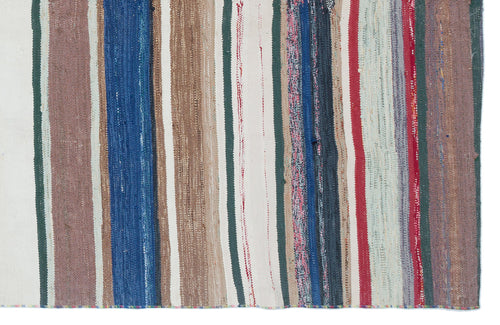Girit Beige Striped Wool Handmade Area Rug 5'1" x 8'0"