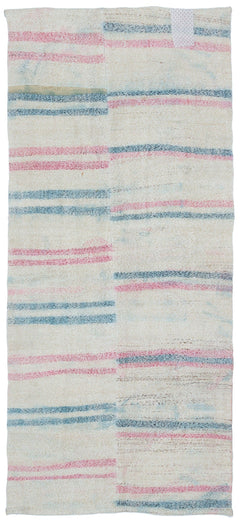 Girit Beige Striped Wool Handmade Area Rug 3'8" x 8'5"