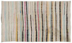 Girit Beige Striped Wool Handmade Area Rug 6'1" x 9'5"