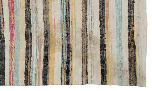 Girit Beige Striped Wool Handmade Area Rug 6'1" x 9'5"