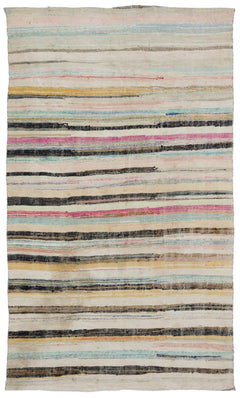 Girit Beige Striped Wool Handmade Area Rug 6'1" x 9'5"