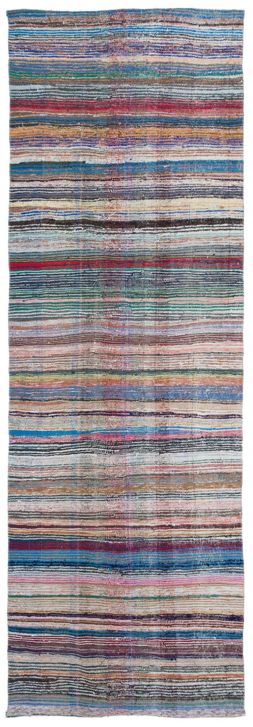 Girit Beige Striped Wool Handmade Area Rug 4'1" x 12'0"
