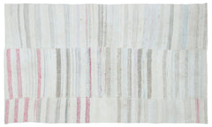 Girit White Striped Wool Handmade Area Rug 4'11" x 8'5"