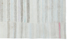 Girit White Striped Wool Handmade Area Rug 4'11" x 8'5"