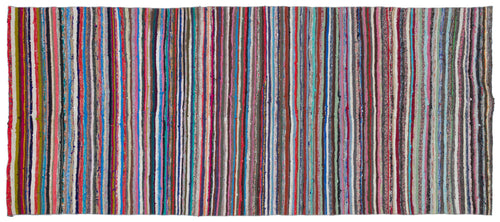 Girit Beige Striped Wool Handmade Area Rug 4'8" x 11'2"