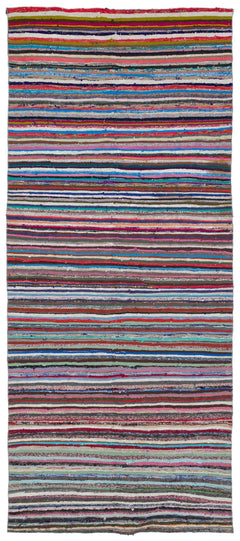 Girit Beige Striped Wool Handmade Area Rug 4'8" x 11'2"