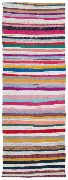 Girit Beige Striped Wool Handmade Area Rug 4'3" x 11'5"