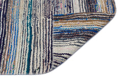 Girit Beige Striped Wool Handmade Area Rug 4'6" x 9'7"