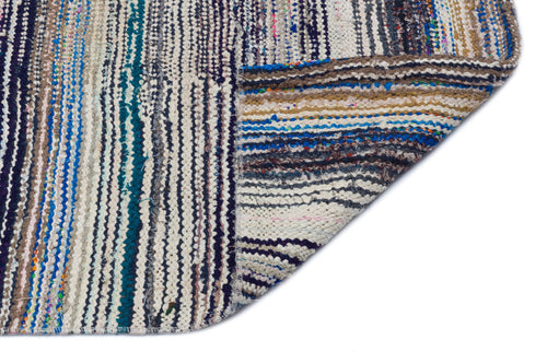 Girit Beige Striped Wool Handmade Area Rug 4'6" x 9'7"