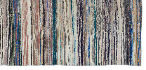 Girit Beige Striped Wool Handmade Area Rug 4'6" x 9'7"