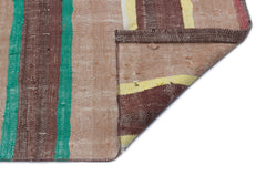 Girit Beige Striped Wool Handmade Area Rug 5'9" x 9'7"