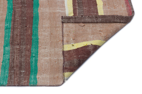 Girit Beige Striped Wool Handmade Area Rug 5'9" x 9'7"