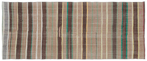 Girit Beige Striped Wool Handmade Area Rug 5'9" x 9'7"