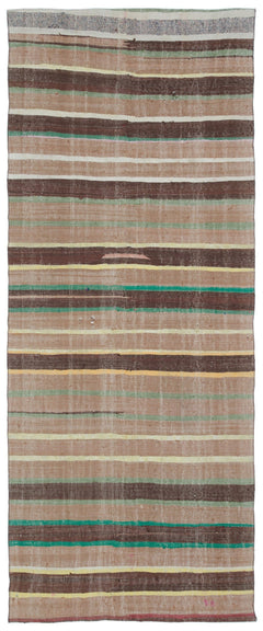 Girit Beige Striped Wool Handmade Area Rug 5'9" x 9'7"
