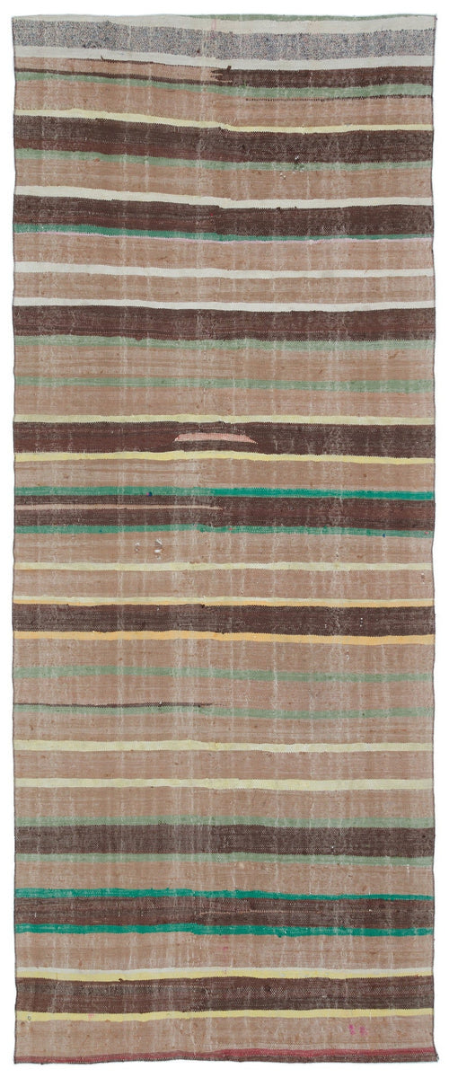 Girit Beige Striped Wool Handmade Area Rug 5'9" x 9'7"