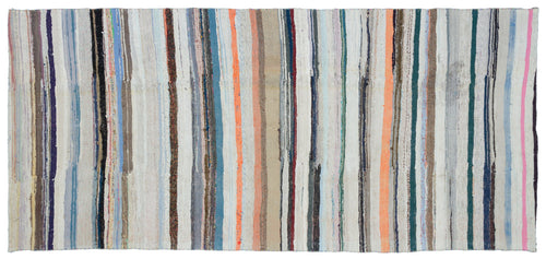 Girit Beige Striped Wool Handmade Area Rug 5'3" x 11'8"