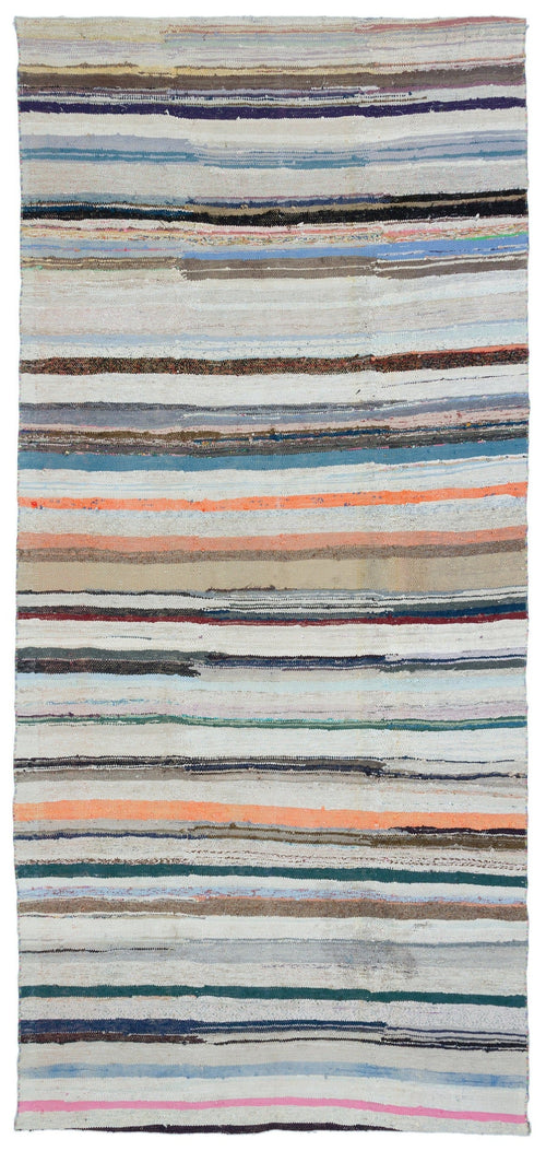 Girit Beige Striped Wool Handmade Area Rug 5'3" x 11'8"