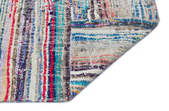 Girit White Striped Wool Handmade Area Rug 4'7" x 7'9"