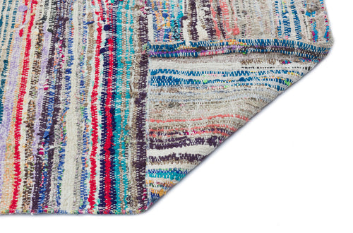 Girit White Striped Wool Handmade Area Rug 4'7" x 7'9"