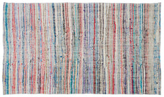 Girit White Striped Wool Handmade Area Rug 4'7" x 7'9"